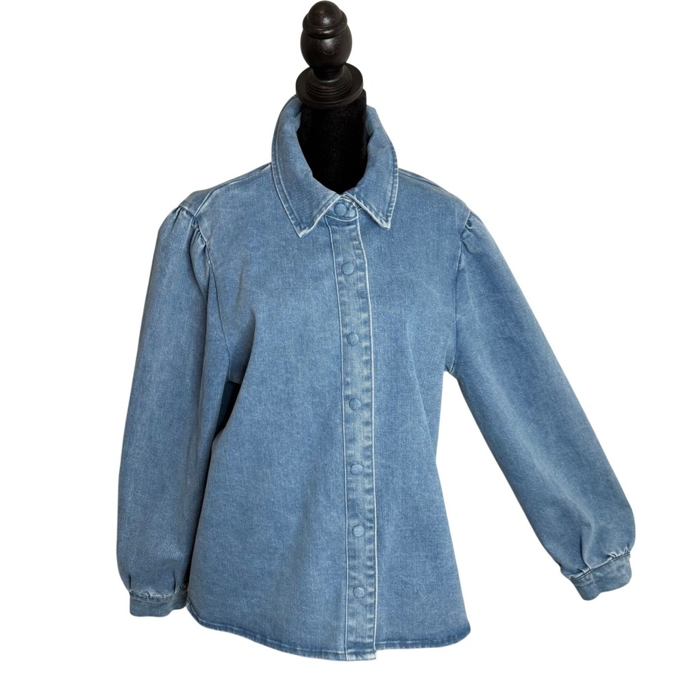 Coastal Cowgirl Western Puff Sleeve Denim Shirt Jacket‎ Womens XL BOHO Shacket